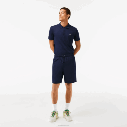 Lacoste shorts esportivos de malha de diamante sólido para tênis homens azul marinho 166 88BL1441