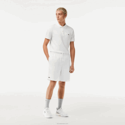 Lacoste shorts esportivos de malha de diamante sólido para tênis homens branco 001 88BL1442