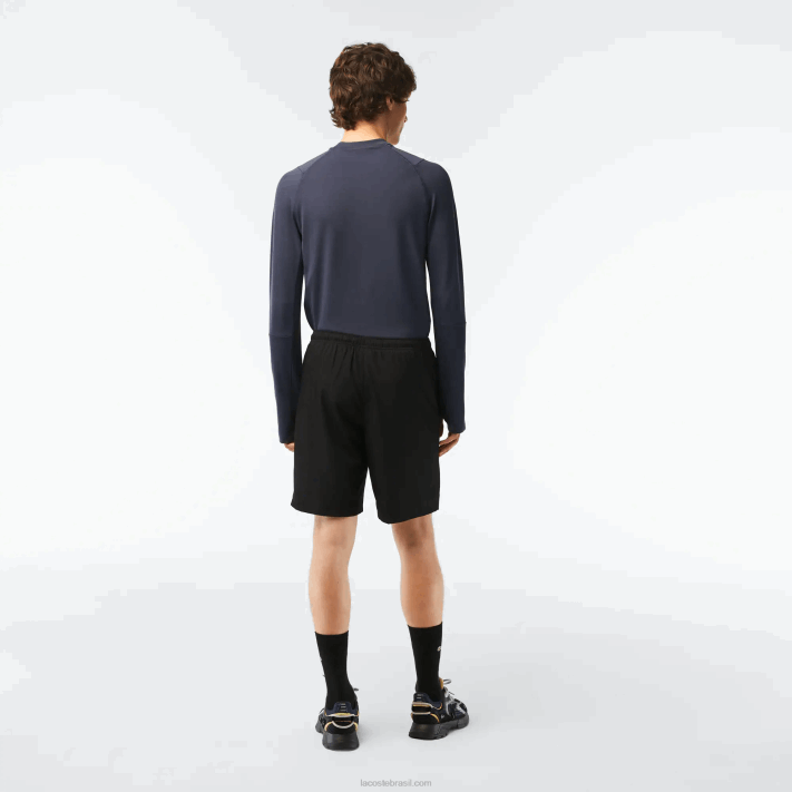 Lacoste shorts esportivos de malha de diamante sólido para tênis homens preto 031 88BL1443 - Image 3