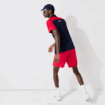 Lacoste shorts esportivos de malha de diamante sólido para tênis homens vermelho 029 88BL1444 - Image 2