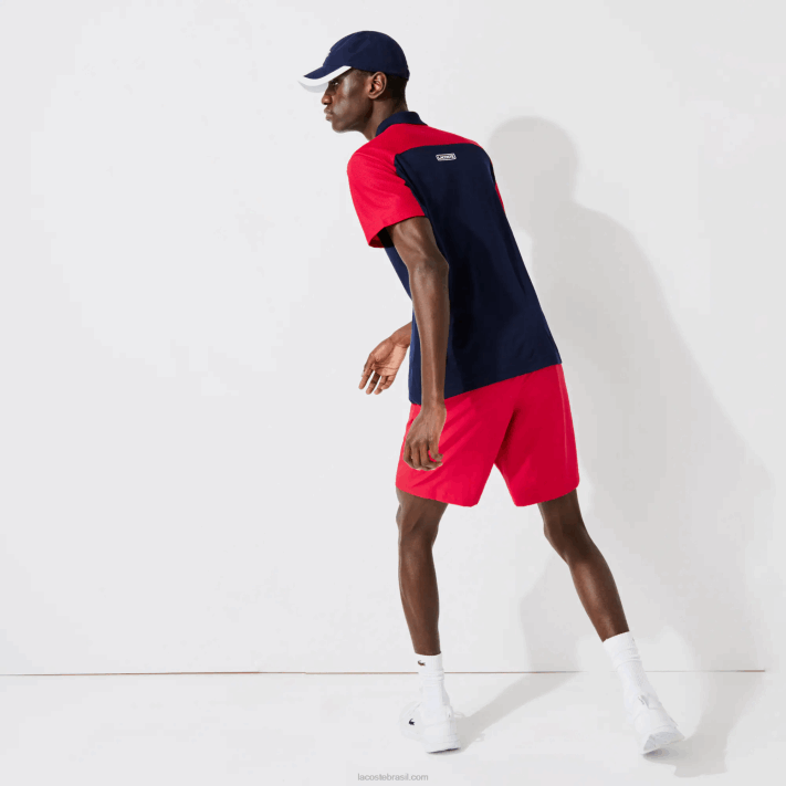 Lacoste shorts esportivos de malha de diamante sólido para tênis homens vermelho 029 88BL1444 - Image 2
