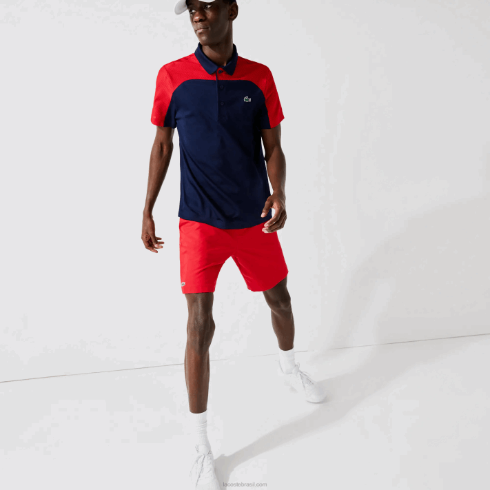Lacoste shorts esportivos de malha de diamante sólido para tênis homens vermelho 029 88BL1444 - Image 1