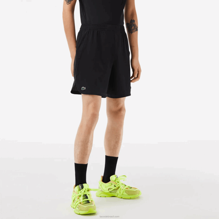 Lacoste shorts esportivos de malha elástica homens preto 8vm 88BL458 - Image 2