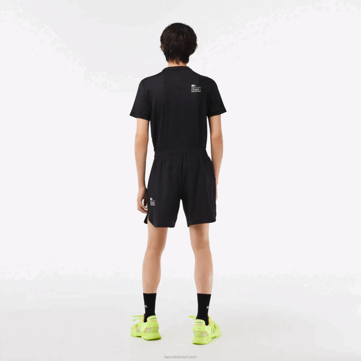 Lacoste shorts esportivos de malha elástica homens preto 8vm 88BL458 - Image 3