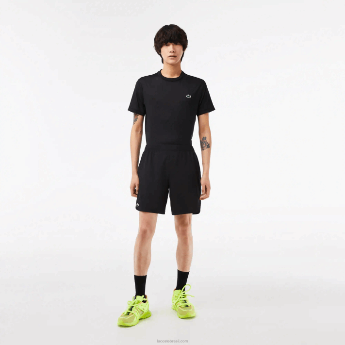 Lacoste shorts esportivos de malha elástica homens preto 8vm 88BL458 - Image 1