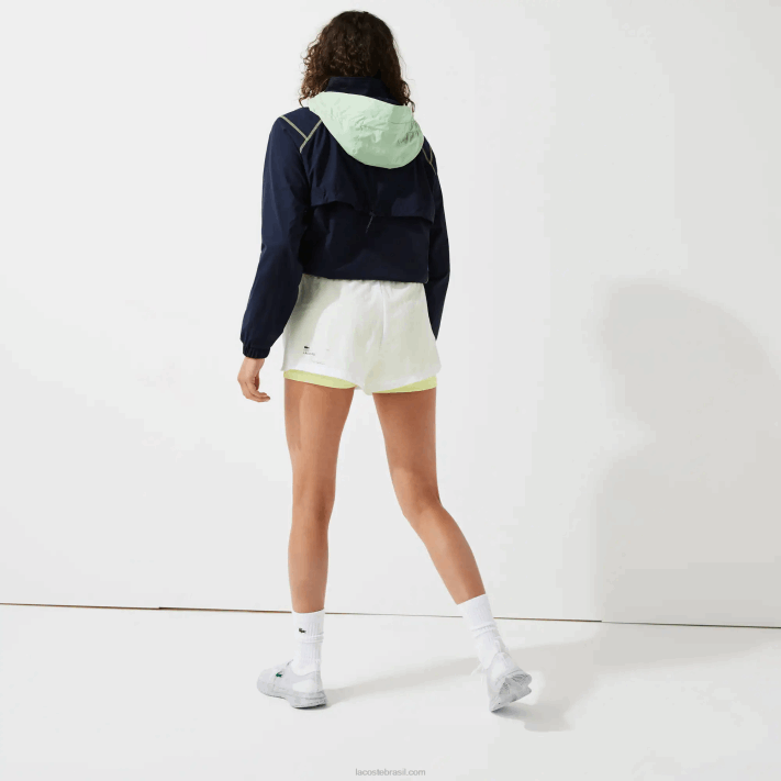 Lacoste shorts esportivos de náilon leve mulheres branco chamativo amarelo 6b2 88BL2659 - Image 3