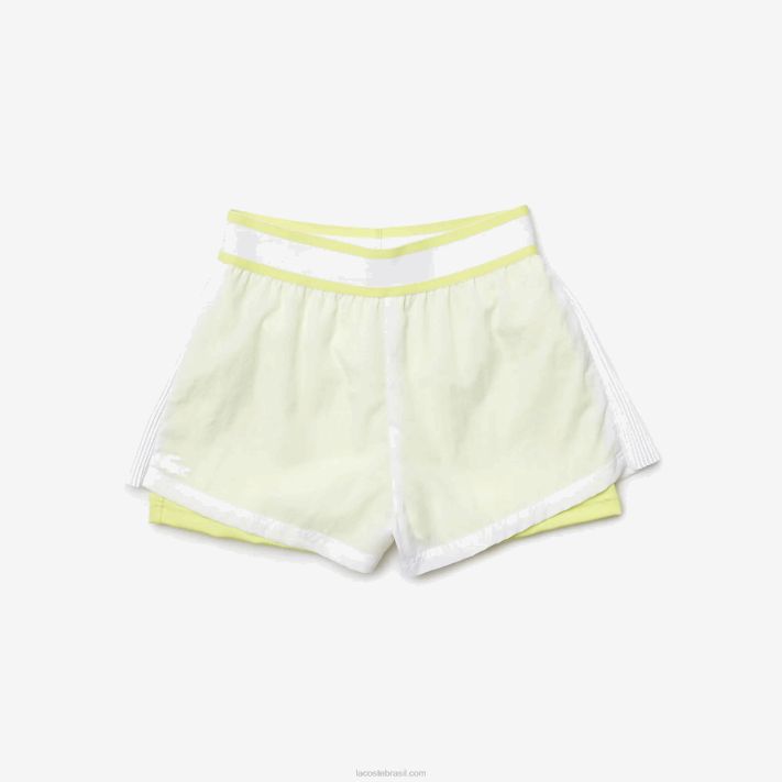 Lacoste shorts esportivos de náilon leve mulheres branco chamativo amarelo 6b2 88BL2659 - Image 5