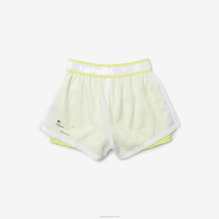 Lacoste shorts esportivos de náilon leve mulheres branco chamativo amarelo 6b2 88BL2659 - Image 6