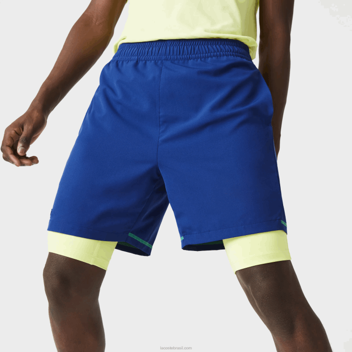Lacoste shorts esportivos em camadas homens azul chamativo amarelo branco 8q6 88BL1544 - Image 2
