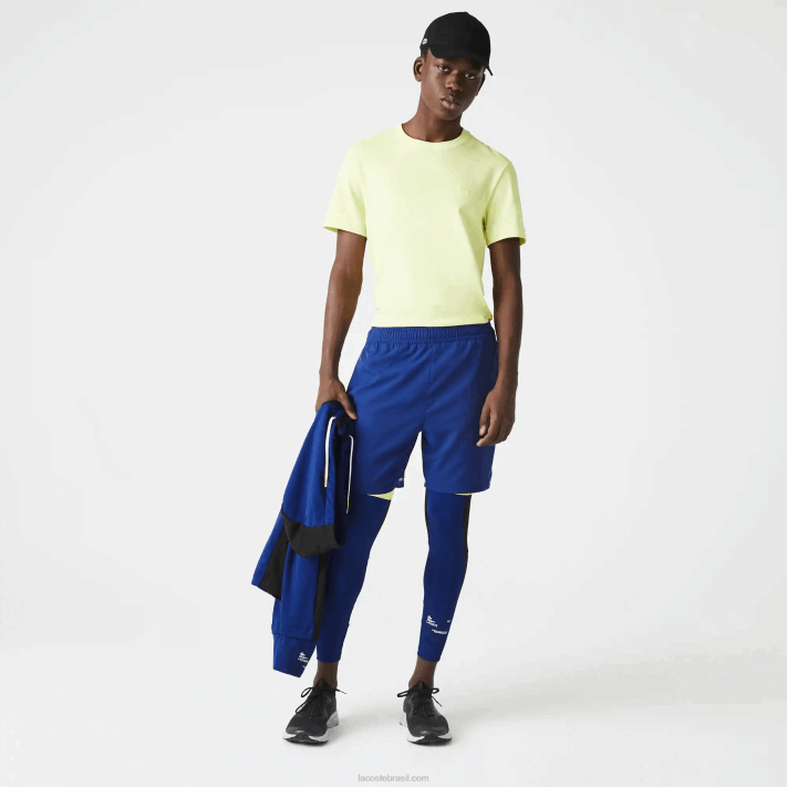 Lacoste shorts esportivos em camadas homens azul chamativo amarelo branco 8q6 88BL1544 - Image 7
