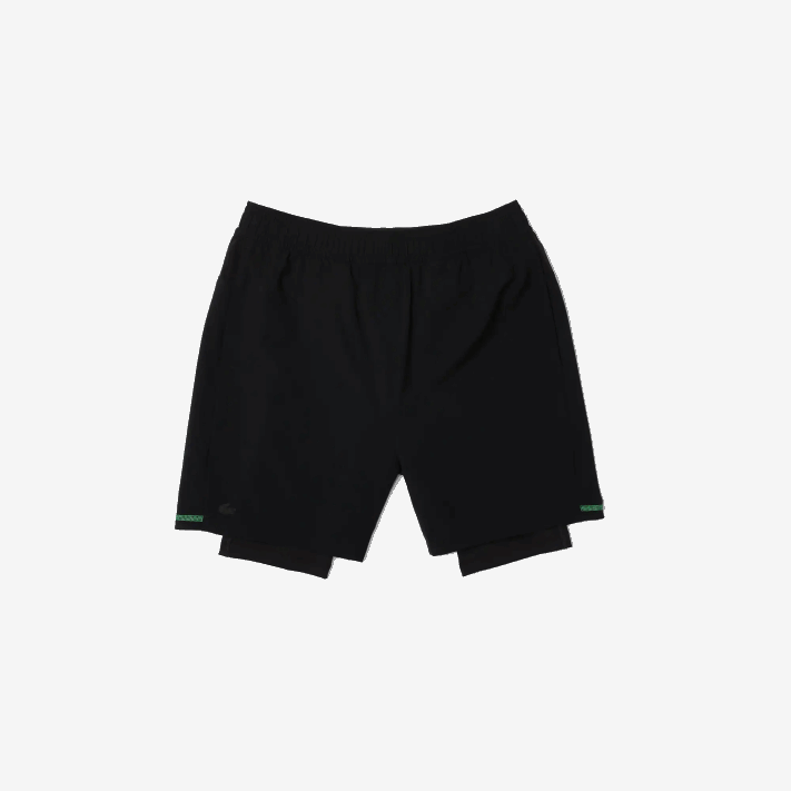 Lacoste shorts esportivos em camadas homens preto verde branco 9az 88BL1545 - Image 5