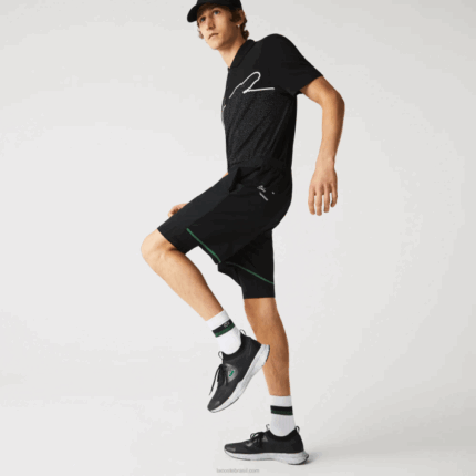 Lacoste shorts esportivos em camadas homens preto verde branco 9az 88BL1545