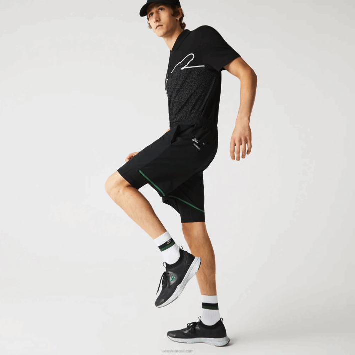 Lacoste shorts esportivos em camadas homens preto verde branco 9az 88BL1545 - Image 1