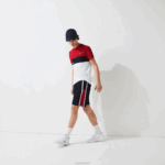 Lacoste shorts leves com painéis colorblock esportivos homens azul marinho vermelho branco mwp 88BL1367 - Image 2