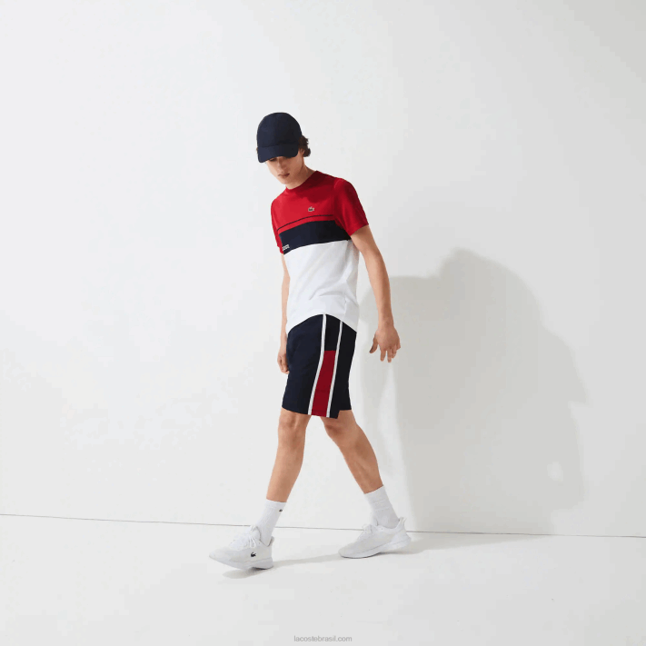 Lacoste shorts leves com painéis colorblock esportivos homens azul marinho vermelho branco mwp 88BL1367 - Image 2