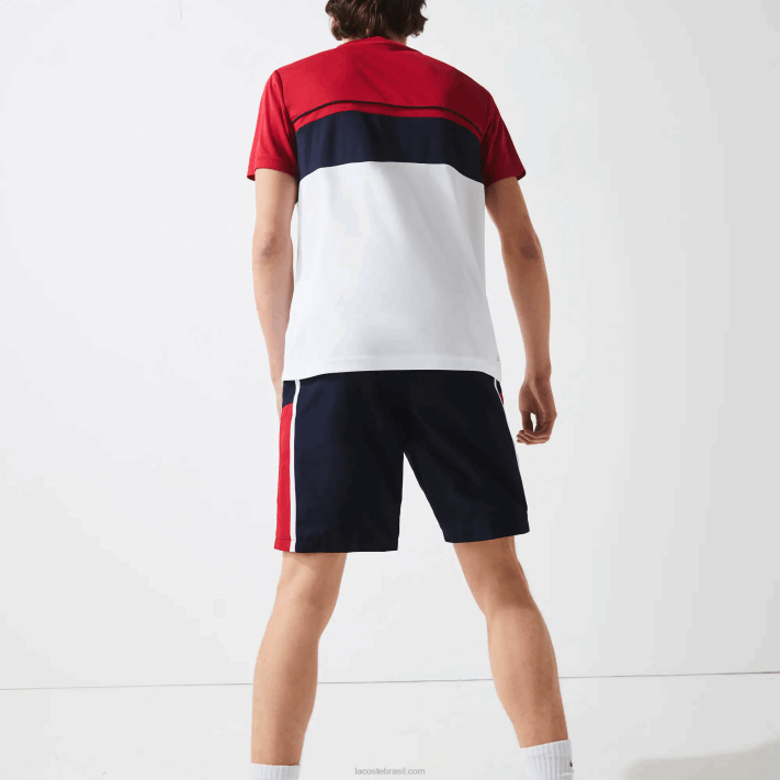 Lacoste shorts leves com painéis colorblock esportivos homens azul marinho vermelho branco mwp 88BL1367 - Image 3