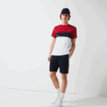 Lacoste shorts leves com painéis colorblock esportivos homens azul marinho vermelho branco mwp 88BL1367 - Image 4