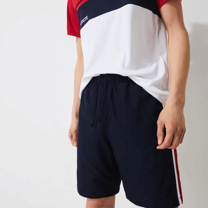 Lacoste shorts leves com painéis colorblock esportivos homens azul marinho vermelho branco mwp 88BL1367 - Image 6