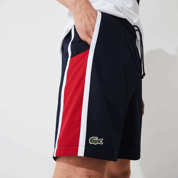 Lacoste shorts leves com painéis colorblock esportivos homens azul marinho vermelho branco mwp 88BL1367 - Image 7