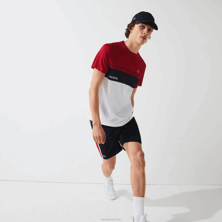 Lacoste shorts leves com painéis colorblock esportivos homens azul marinho vermelho branco mwp 88BL1367 - Image 1
