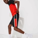Lacoste shorts leves com painéis colorblock esportivos homens preto vermelho branco g54 88BL1365 - Image 2