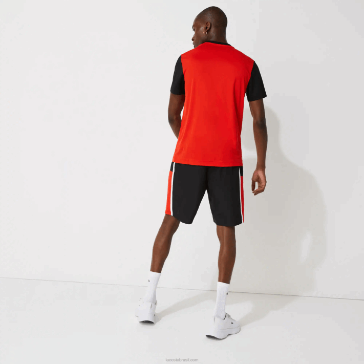 Lacoste shorts leves com painéis colorblock esportivos homens preto vermelho branco g54 88BL1365 - Image 3