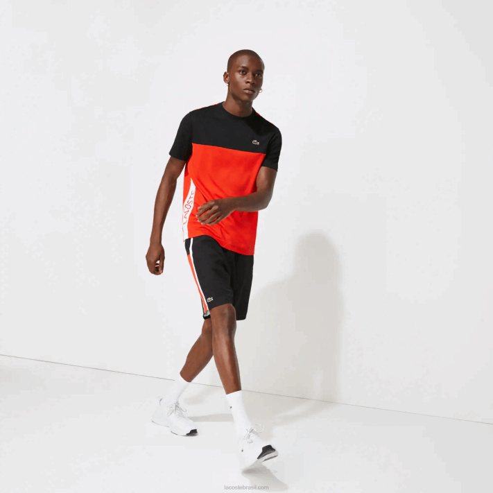 Lacoste shorts leves com painéis colorblock esportivos homens preto vermelho branco g54 88BL1365 - Image 4