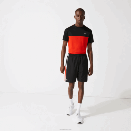 Lacoste shorts leves com painéis colorblock esportivos homens preto vermelho branco g54 88BL1365