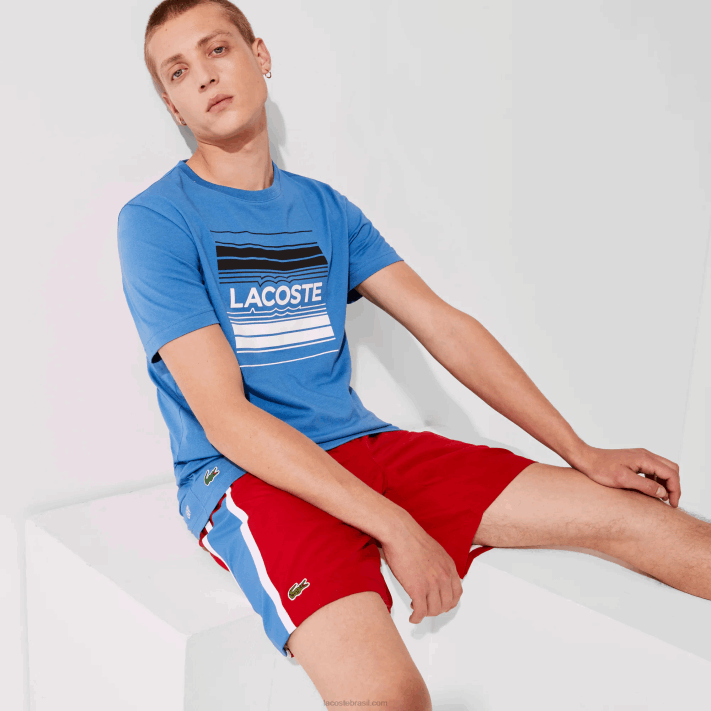 Lacoste shorts leves com painéis colorblock esportivos homens vermelho azul branco cmj 88BL1366 - Image 2