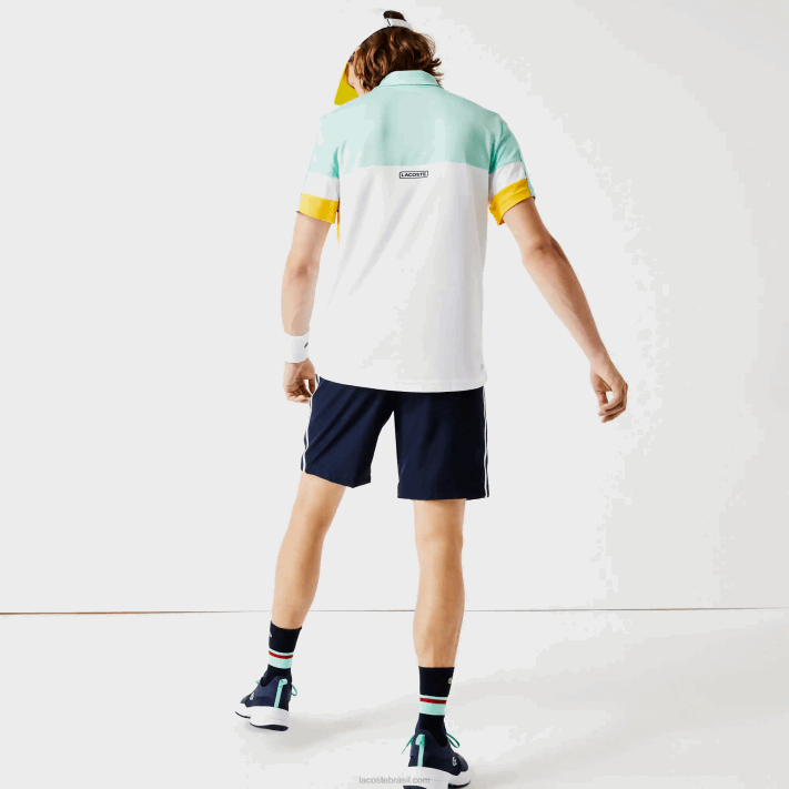 Lacoste shorts leves de bandas de contraste esportivo homens apk azul marinho amarelo branco 88BL1363 - Image 3