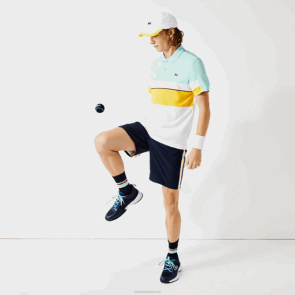 Lacoste shorts leves de bandas de contraste esportivo homens apk azul marinho amarelo branco 88BL1363