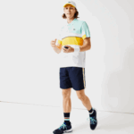 Lacoste shorts leves de bandas de contraste esportivo homens apk azul marinho amarelo branco 88BL1363 - Image 8