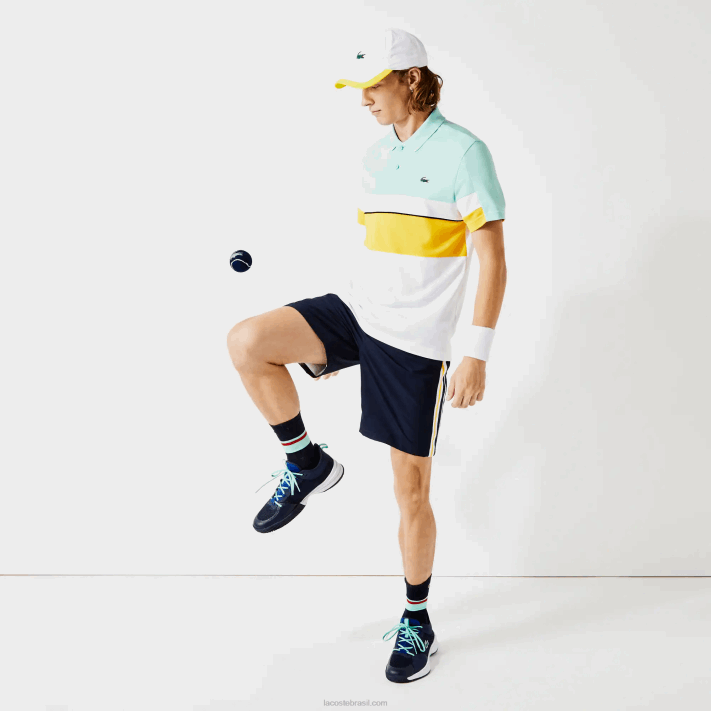 Lacoste shorts leves de bandas de contraste esportivo homens apk azul marinho amarelo branco 88BL1363 - Image 1