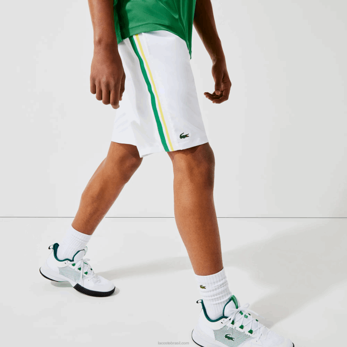 Lacoste shorts leves de bandas de contraste esportivo homens branco verde amarelo branco b0t 88BL1364 - Image 2