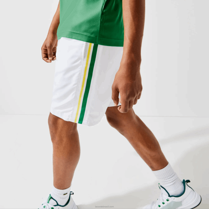 Lacoste shorts leves de bandas de contraste esportivo homens branco verde amarelo branco b0t 88BL1364 - Image 3