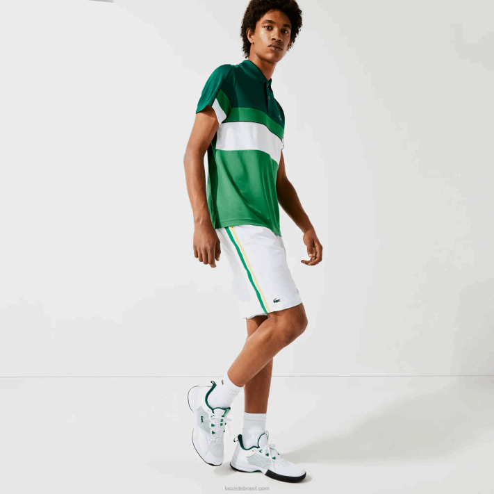 Lacoste shorts leves de bandas de contraste esportivo homens branco verde amarelo branco b0t 88BL1364 - Image 1