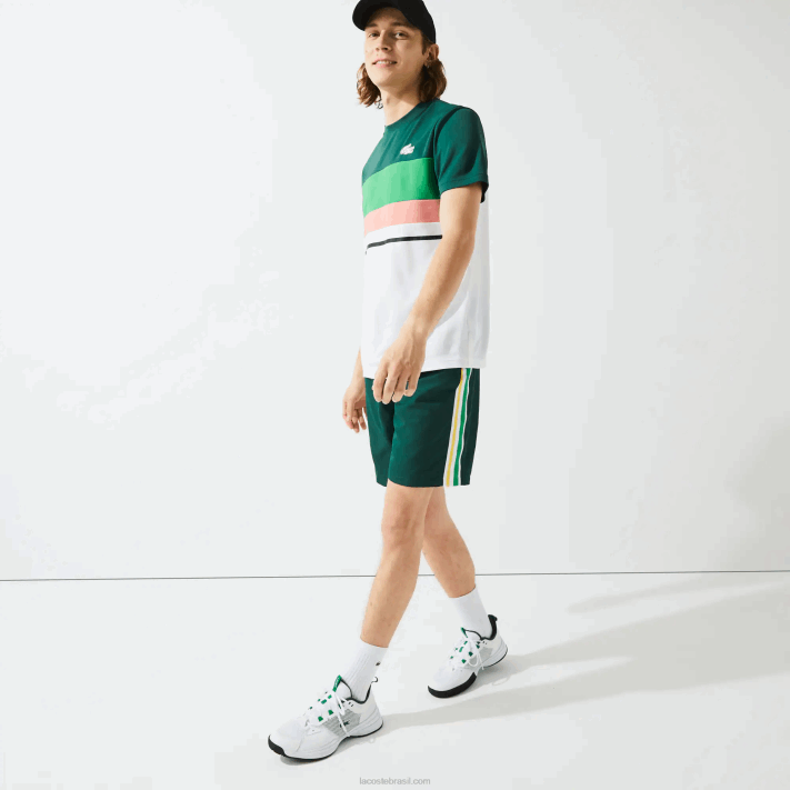 Lacoste shorts leves de bandas de contraste esportivo homens verde amarelo branco 117 88BL1362 - Image 2