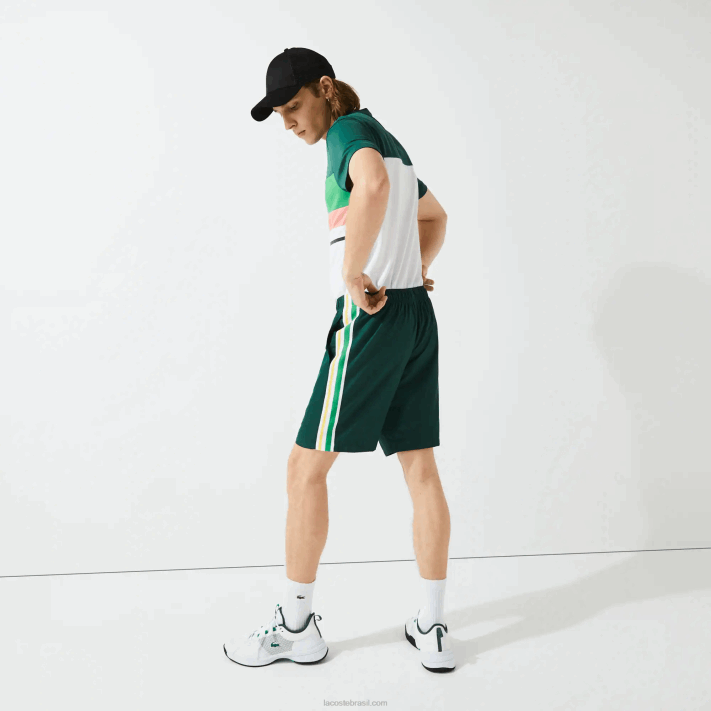 Lacoste shorts leves de bandas de contraste esportivo homens verde amarelo branco 117 88BL1362 - Image 3