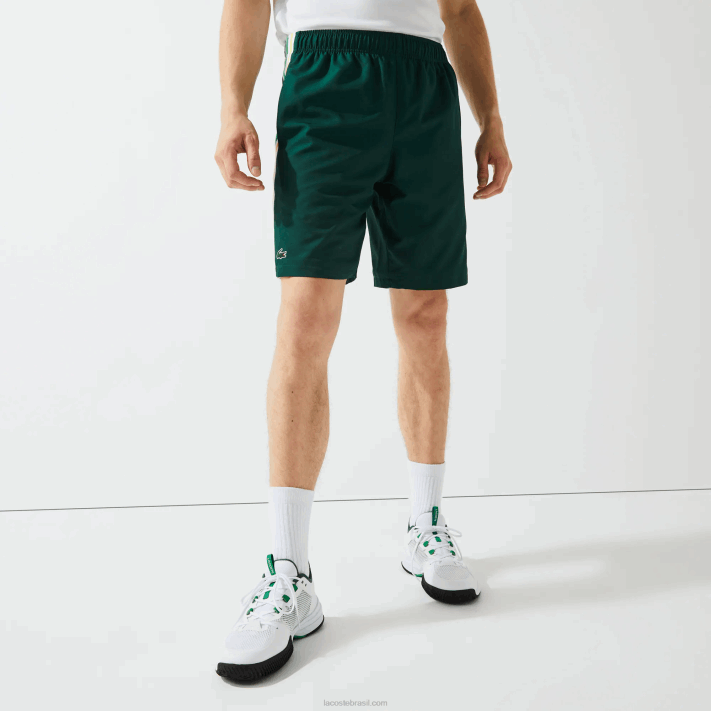 Lacoste shorts leves de bandas de contraste esportivo homens verde amarelo branco 117 88BL1362 - Image 4