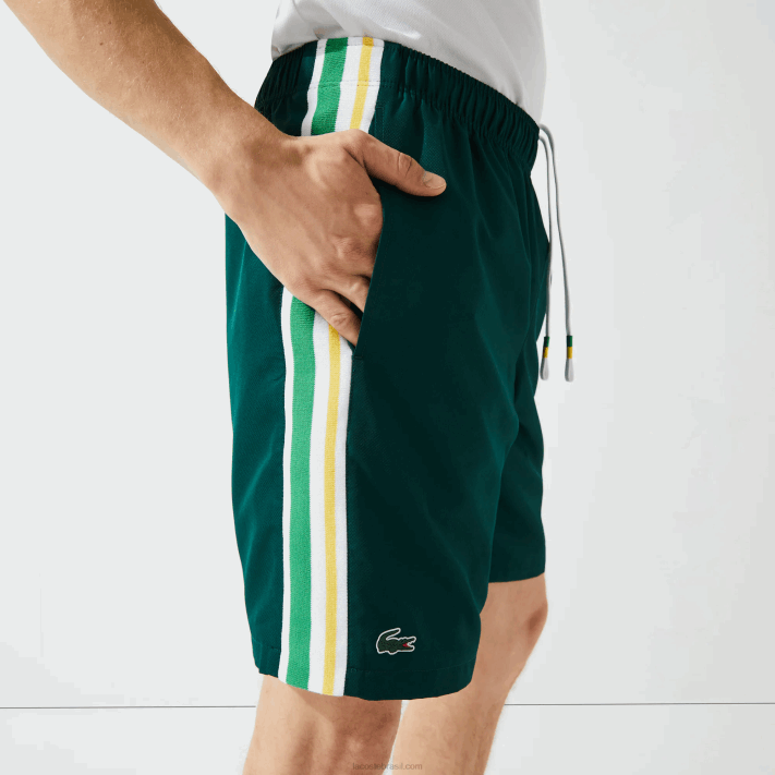 Lacoste shorts leves de bandas de contraste esportivo homens verde amarelo branco 117 88BL1362 - Image 7