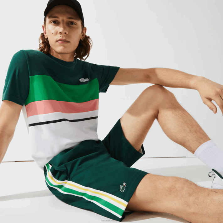 Lacoste shorts leves de bandas de contraste esportivo homens verde amarelo branco 117 88BL1362 - Image 1