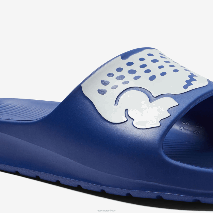 Lacoste slides de alça de logotipo sintético croco 2.0 homens azul branco 221 88BL1898 - Image 6