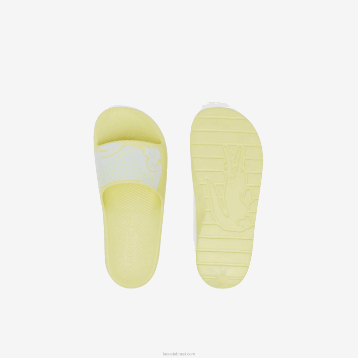 Lacoste slides de alça de logotipo sintético croco 2.0 mulheres amarelo claro e branco 241 88BL2759 - Image 4