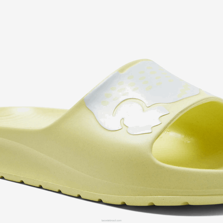 Lacoste slides de alça de logotipo sintético croco 2.0 mulheres amarelo claro e branco 241 88BL2759 - Image 6