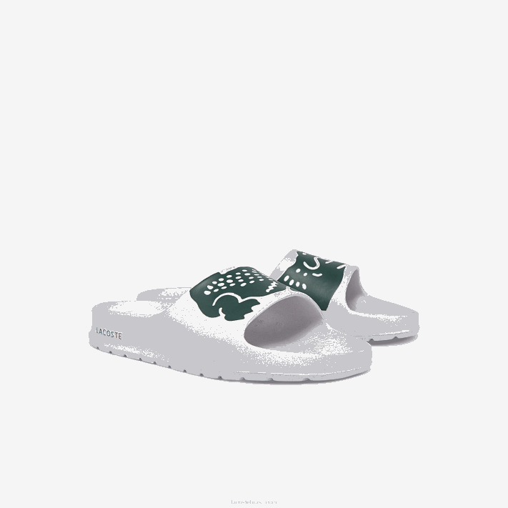Lacoste slides de impressão sintética croco 2.0 mulheres branco e verde escuro 1r5 88BL2697 - Image 2