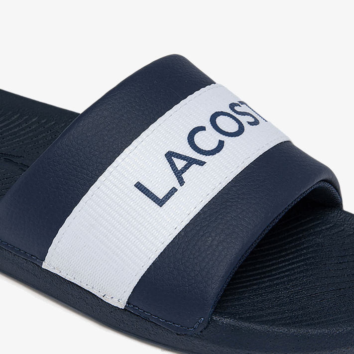 Lacoste slides de logotipo têxtil croco homens marinho e branco 092 88BL1775 - Image 6