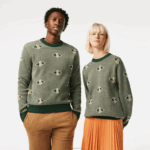 Lacoste suéter com padrão de monograma de ajuste clássico homens verde bege branco lvt 88BL1504