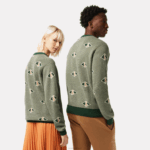 Lacoste suéter com padrão de monograma de ajuste clássico homens verde bege branco lvt 88BL1504 - Image 3