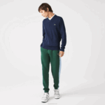 Lacoste suéter de algodão orgânico com decote em V homens chinelo azul 3gf 88BL1325 - Image 2