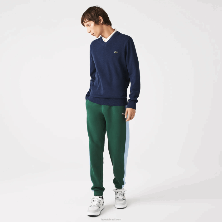 Lacoste suéter de algodão orgânico com decote em V homens chinelo azul 3gf 88BL1325 - Image 2
